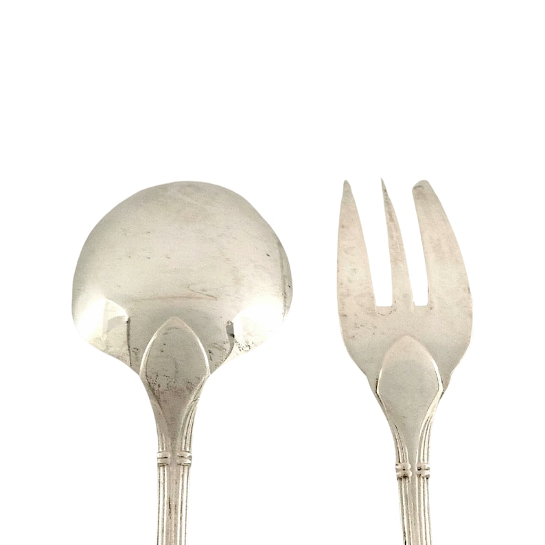 Christofle Sterling Silver Oceana Salad Serving Set Fork and Spoon B