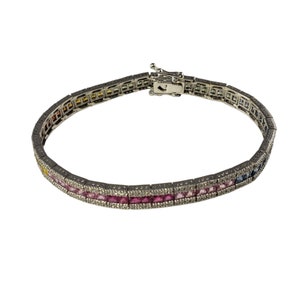 14k Gold Diamond and Multi Sapphire Rainbow Style Bracelet #15240