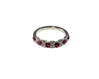 Vintage 18 Karat White Gold Ruby and Diamond Band Ring Size