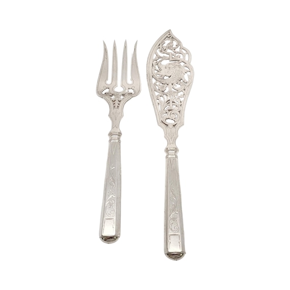 か*ん様 【定価5万】WAKAN SILVER SMITH fork bangl Antique Ja Van Kempen Dutch 833 Silver Fish Serving Fork & Knife