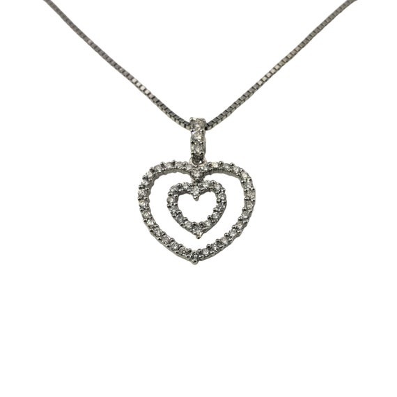 Collier Pendentif Double Cœur Diamant Pour Femme - Argent Sterling 925, Or Blanc 14k, Pierres Simulées