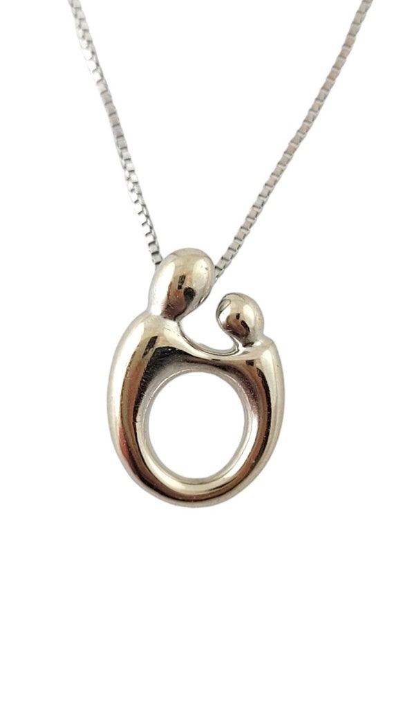 14k White Gold Mother Child Pendant Necklace 17340