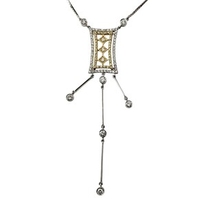 18k White and Yellow Gold and Diamond Art Deco Style Pendant Necklace #20647