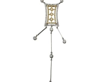 18k White and Yellow Gold and Diamond Art Deco Style Pendant Necklace #20647
