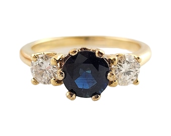 Vintage 14K Yellow Gold Diamond and Natural Sapphire Ring Size 4.75 #13924
