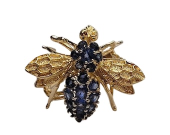 14k Yellow Gold Blue Stone Bee Ring Size 4 #26840