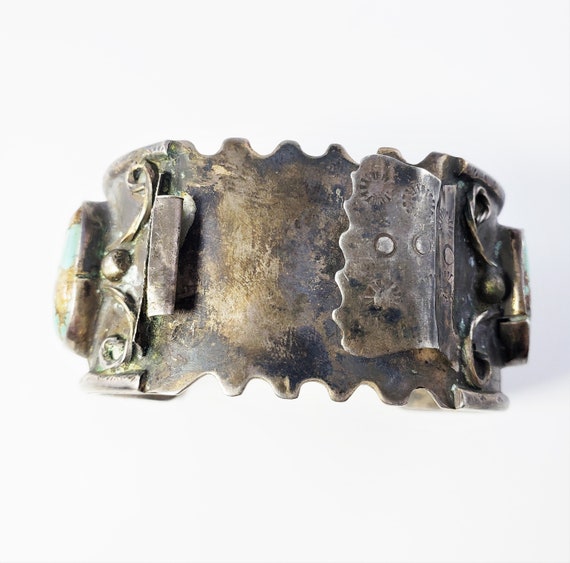 Vintage Native American Silver and Turquoise Watch Cuff #7643 Vintage Native American Sterling Silver and Turquoise Watch  main image 4
