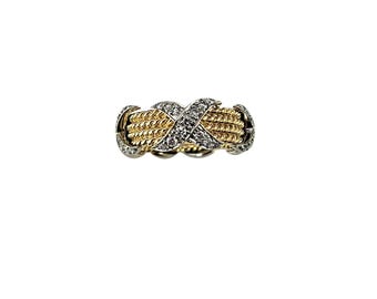 18k Yellow and White Gold Diamond 4-Row "X" Band Ring Size 7 #24974