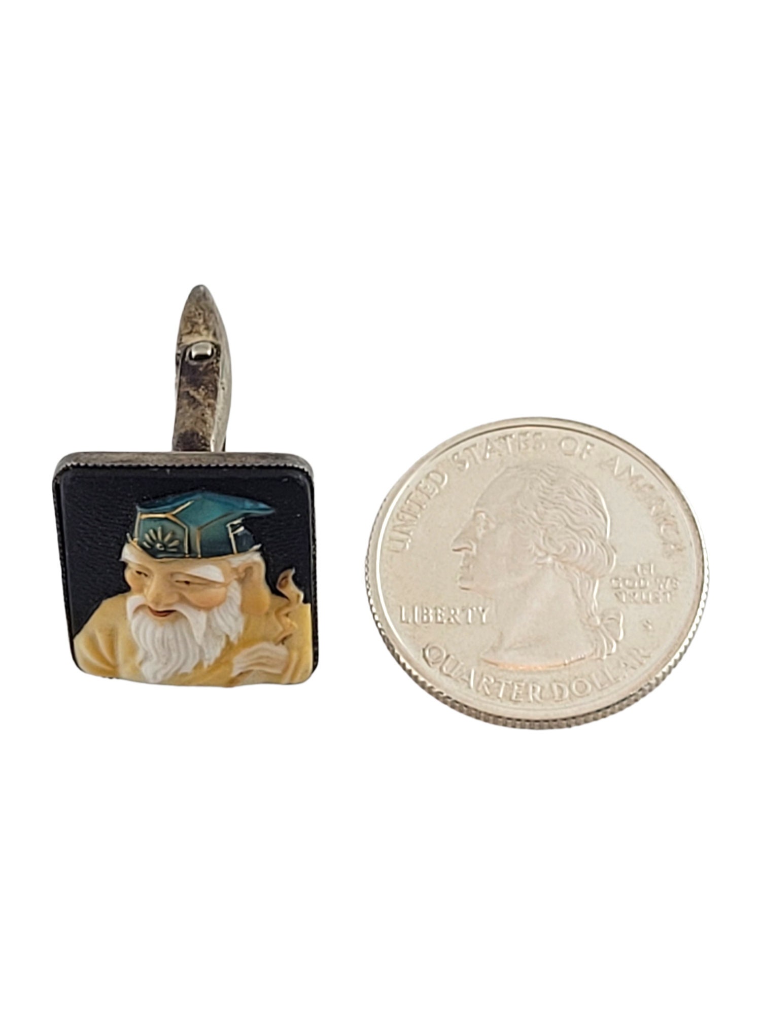Vintage Toshikane Japan Silver Fortune God Jurajin Cufflinks