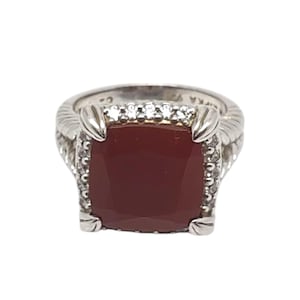 Judith Ripka Sterling Silver Red Carnelian and Cz Ring Size 7 #21009