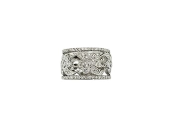 18k White Gold and Diamond Open Floral Wide Band Ring Size 5 #24989