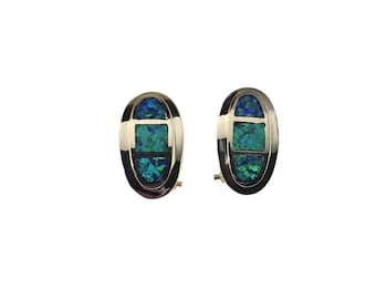 14k Yellow Gold Opal Inlay Earrings #26229