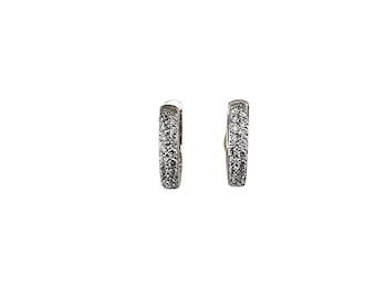 18k White Gold Diamond Huggie Small Hoop Earrings #25280