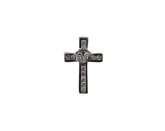 14k White Gold Diamond Cross Pendant With Heart Center #24960