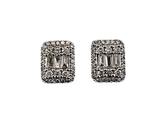 14k White Gold Diamond Cluster Stud Earrings #25344
