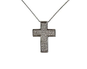 14k White Gold Diamond Cross Pendant Necklace #24905