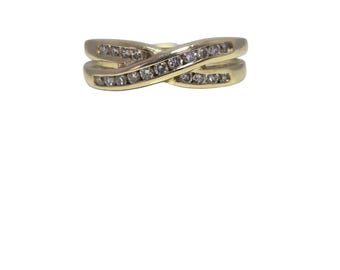 14k Yellow Gold Diamond Crossover Band Ring Size 7.25 #24120