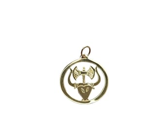 14k Yellow Gold Axe and Bull Charm #25218