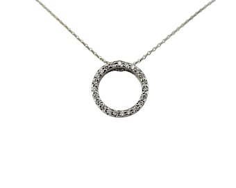 Roberto Coin Tiny Treasures 18k White Gold Diamond Circle Necklace #25334