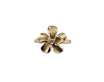 14k Yellow Gold Diamond Flower Ring Size 6.5 #25396