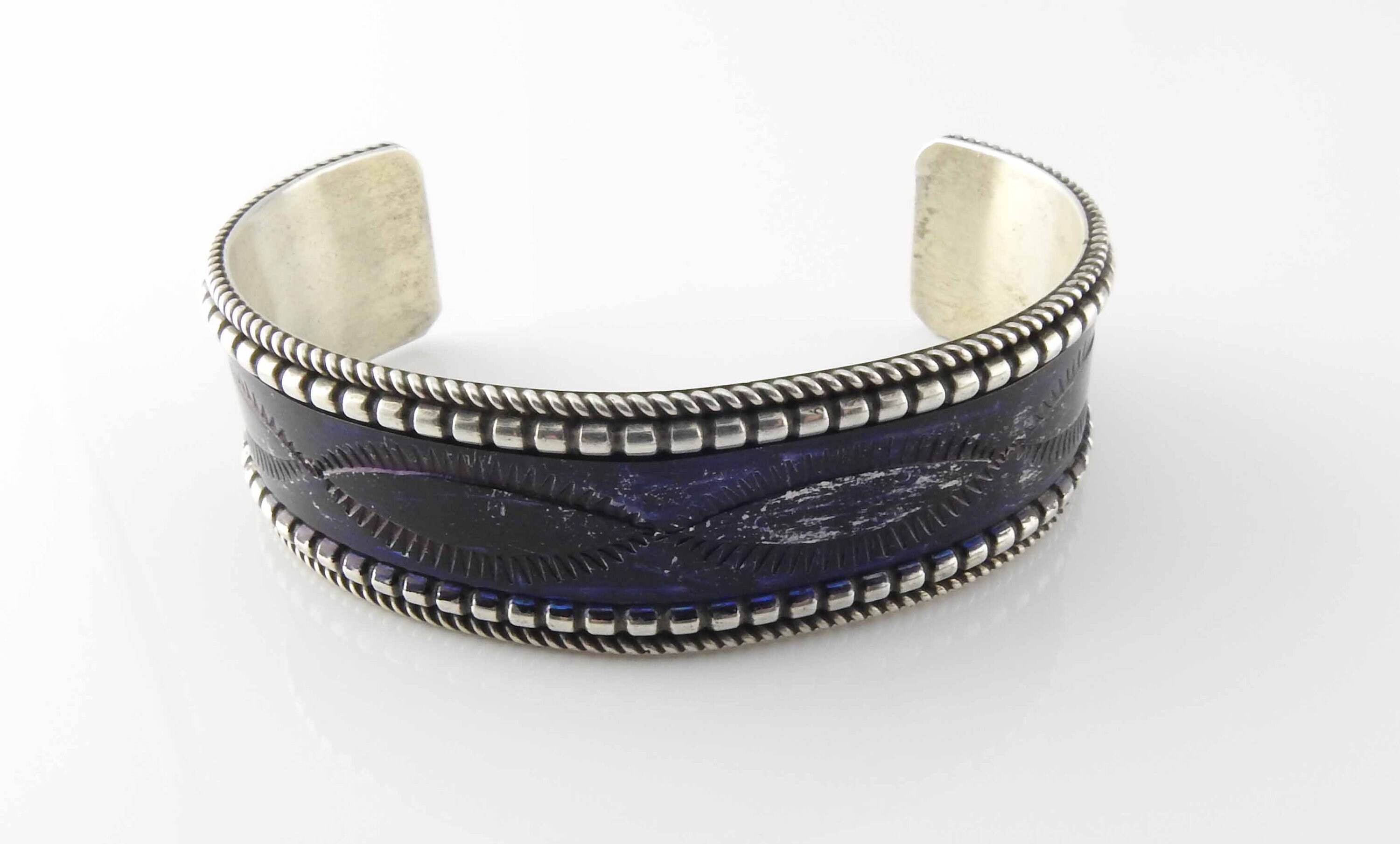 Navajo Celina Yazzie Sterling Silver Dark Purple Enamel Cuff