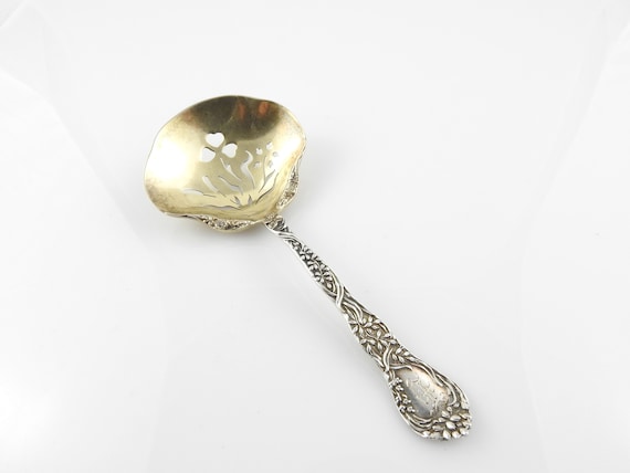 Gorham 1897 Meadow Sterling Silver Gold Washed Bon Bon Nut Spoon