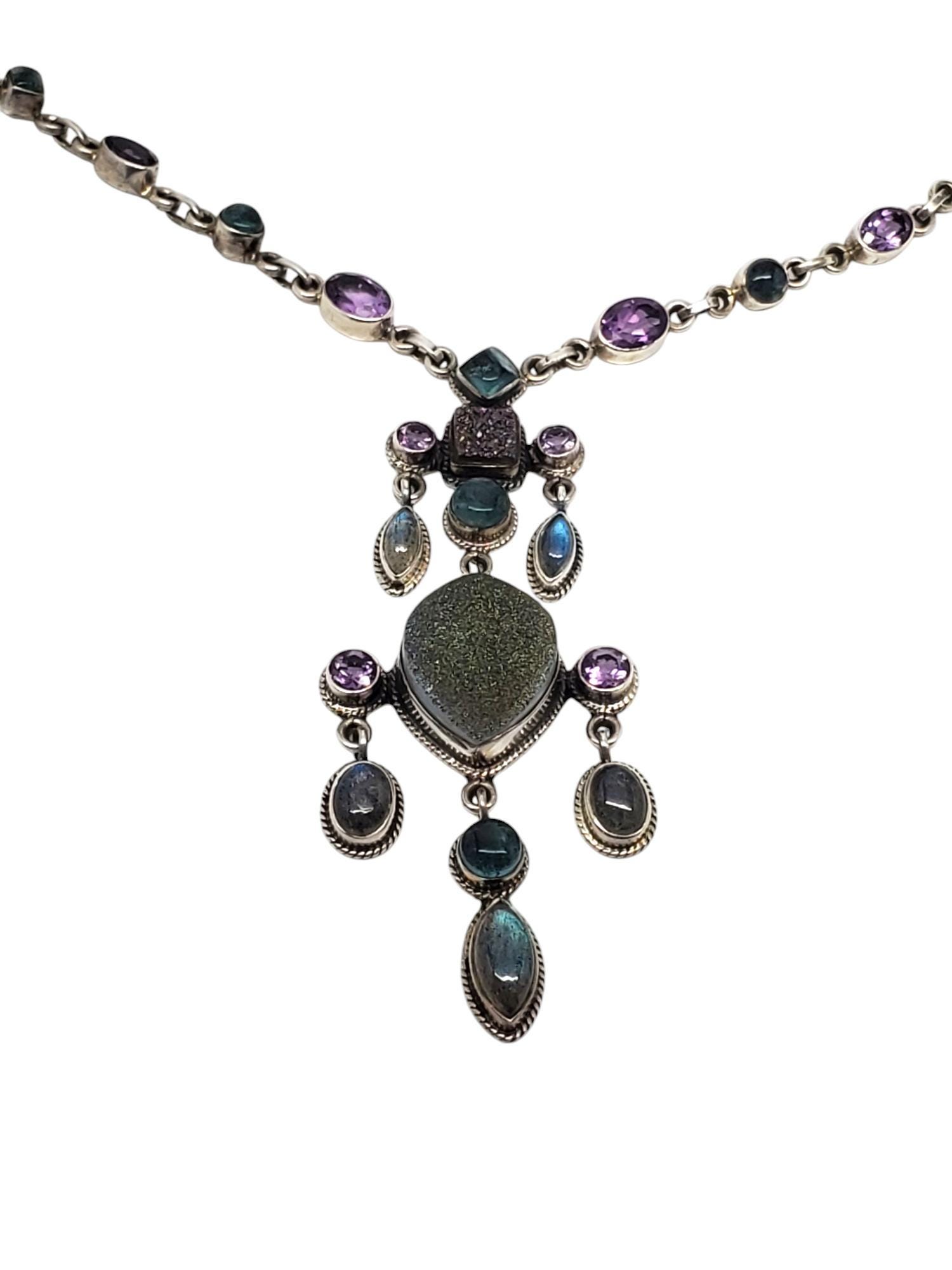 Nicky Butler Sterling Silver Multi Gemstone Drop  Pendant Y Necklace # 19581