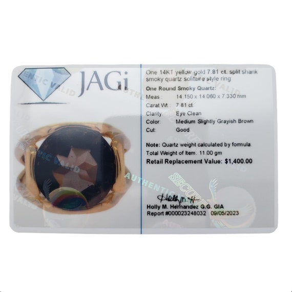 Vintage 14K Yellow Gold Smoky Quartz Ring Size 8 Jagi
