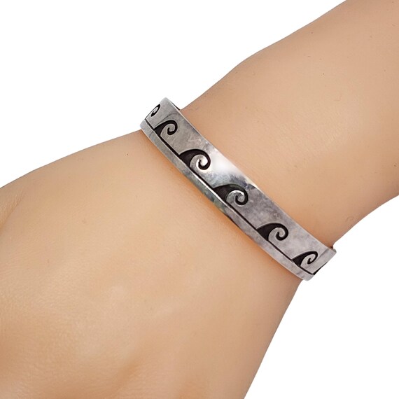 Native American Sterling Silver Wave Overlay Cuff Bracelet #17668