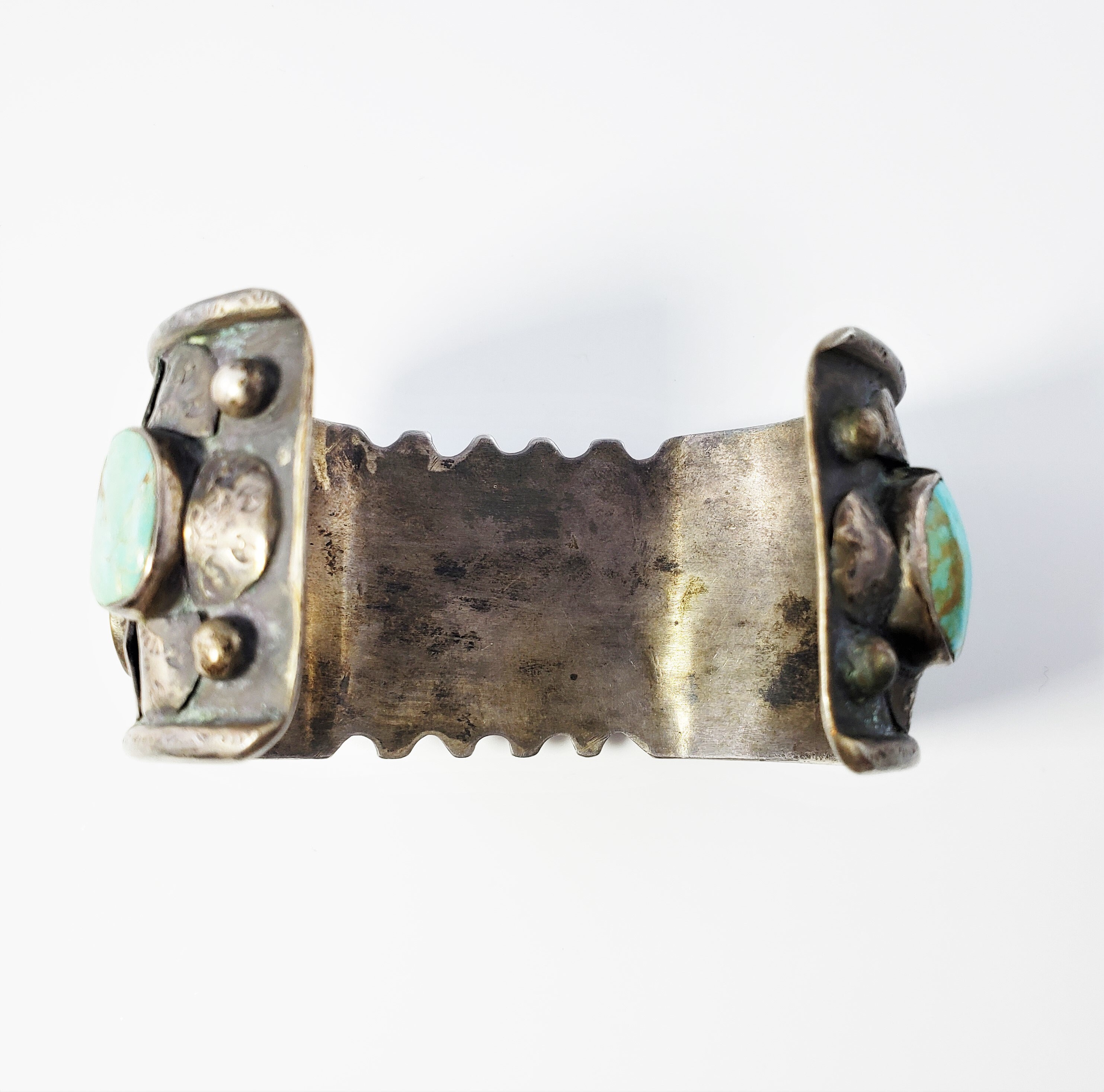 Vintage Native American Silver and Turquoise Watch Cuff #7643 Vintage Navajo Turquoise & Sterling Silver Jumbo Watch Cuff main image 2