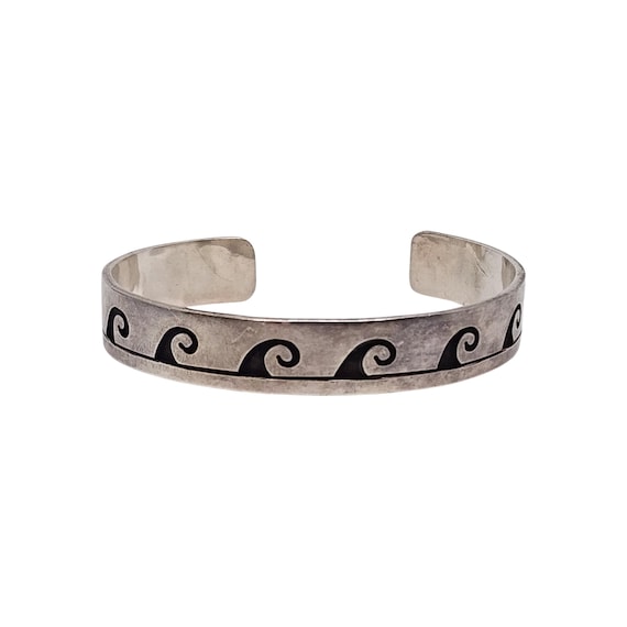 Native American Sterling Silver Wave Overlay Cuff Bracelet #17668