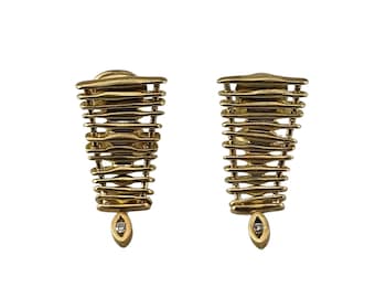 18k Yellow Gold Diamond Dangle Clip-on Earrings #25394