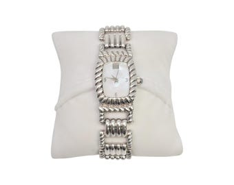 Judith Ripka Sterling Silver Mother of Pearl Face Quartz Watch #26834