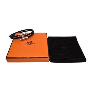 Hermes Tournis Tresse Black Noir Calfskin Bracelet With Pouch and Box #20794