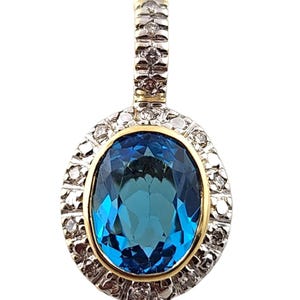 14k Yellow Gold Diamond and Blue Topaz Pendant #18286