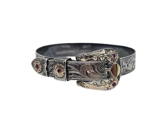 Fritch Brothers Sterling Silver 10k Gold Accent Belt Buckle Bracelet #26833