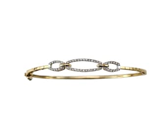 14k Yellow and White Gold Oval Diamond Bangle Bracelet #24363