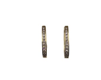 14k Yellow Gold and Diamond Oval Hoop Earrings #24951