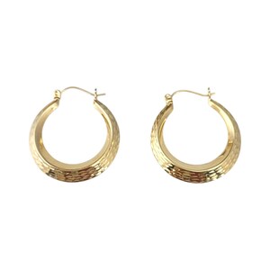 14k Yellow Gold Diamond Cut Hoop Earrings #21728