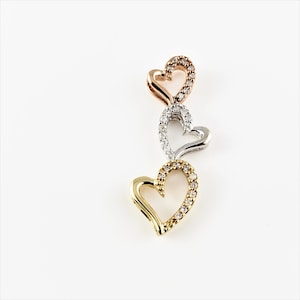 Vintage 10 Karat Rose and Yellow Gold, Sterling Silver and Diamond Heart Pendant #7854
