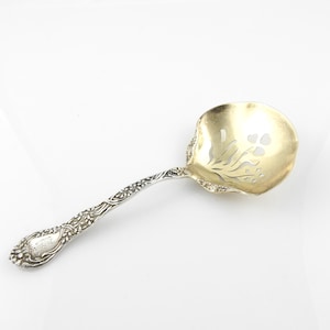 Gorham 1897 Meadow Sterling Silver Gold Washed Bon Bon Nut Spoon #8196