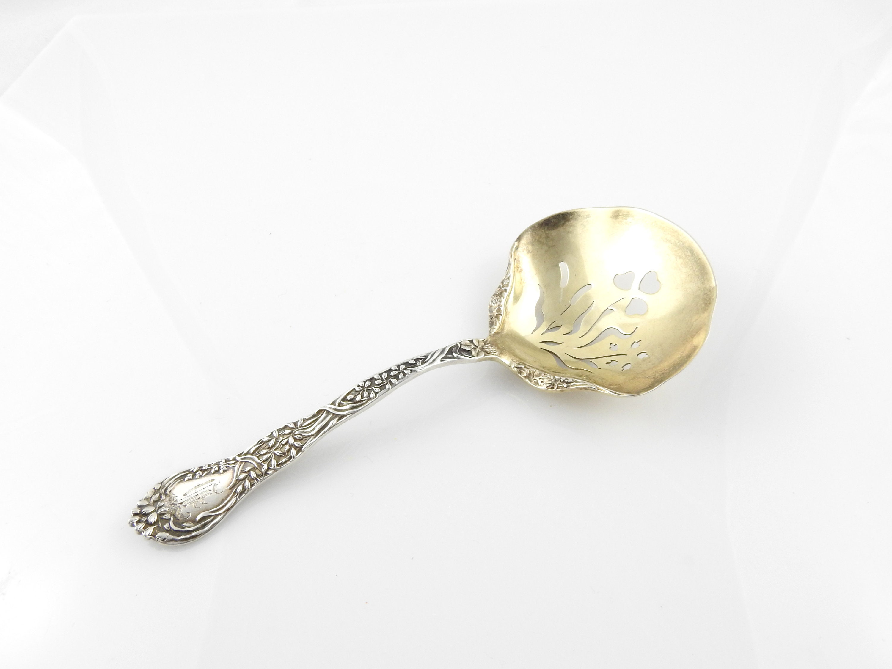 Gorham 1897 Meadow Sterling Silver Gold Washed Bon Bon Nut Spoon