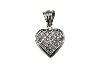 14k White Gold Princess Cut Diamond Heart Pendant #24958