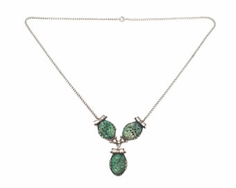 Chinese Carved Jade Silver Necklace #14898