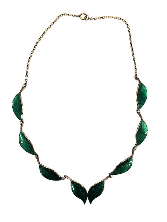David Andersen Norway Sterling Silver Gold Vermeil Enamel Leaf
