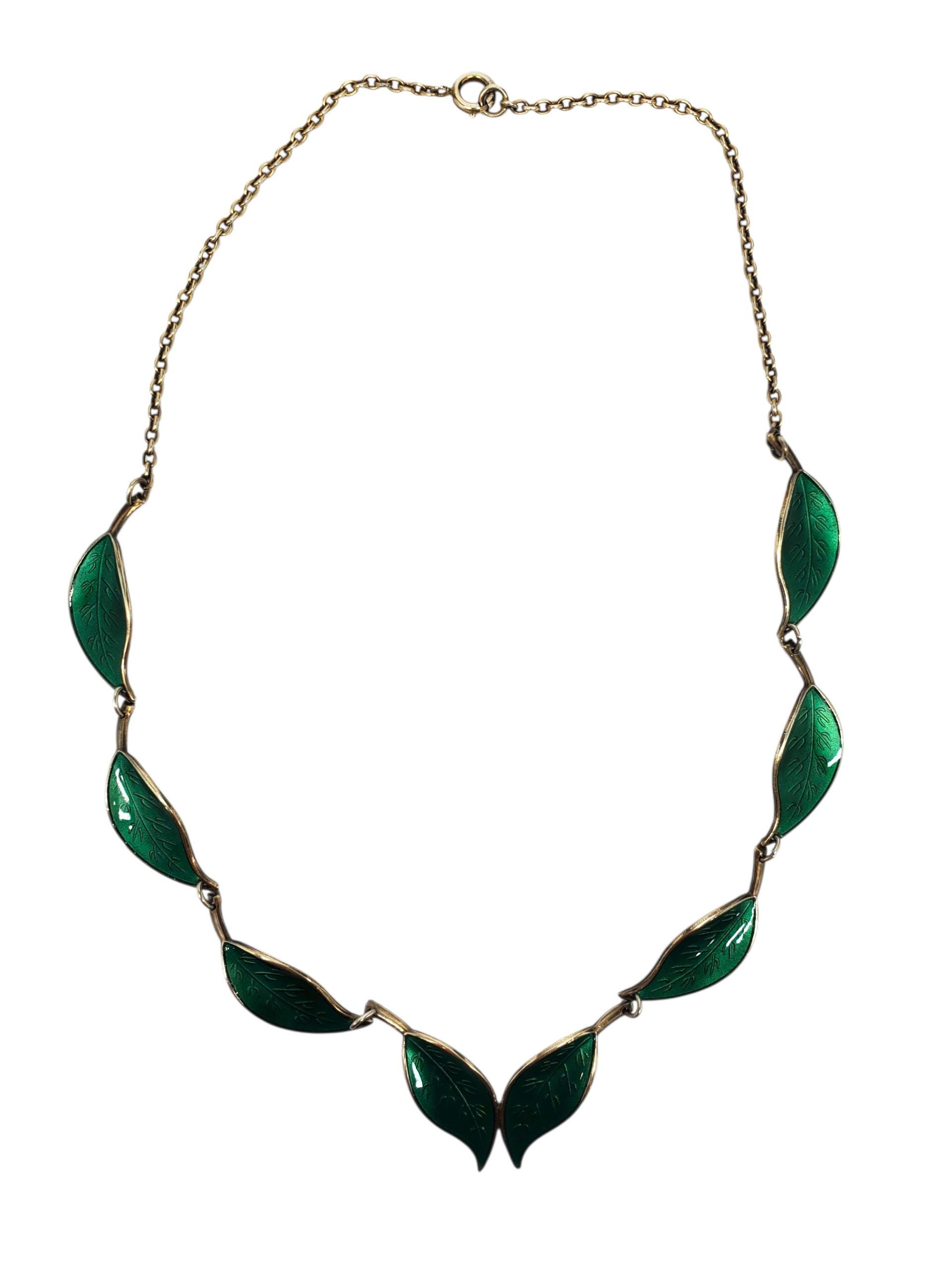 David Andersen Norway Sterling Silver Gold Vermeil Enamel Leaf