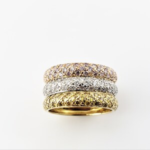 Vintage 18 Karat Yellow White and Rose Gold and Diamond Triple Band Ring Size 6.5 #8772