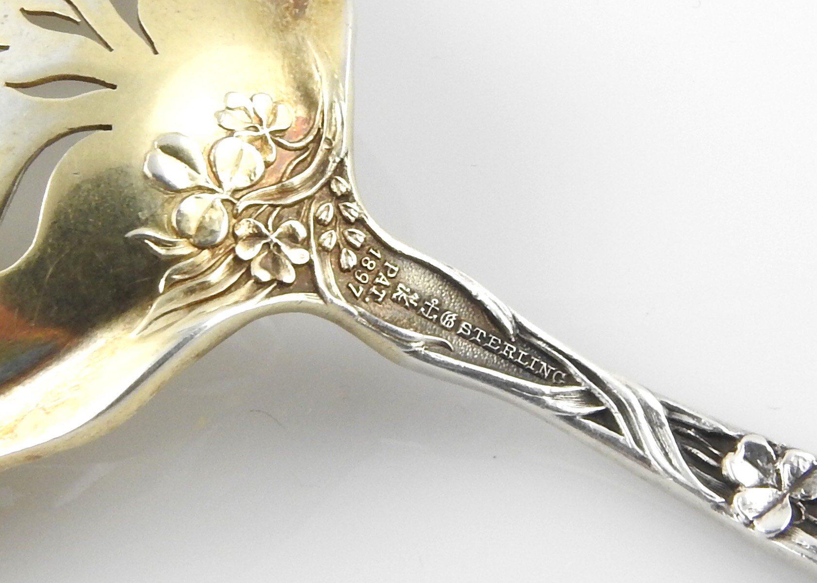Gorham 1897 Meadow Sterling Silver Gold Washed Bon Bon Nut Spoon
