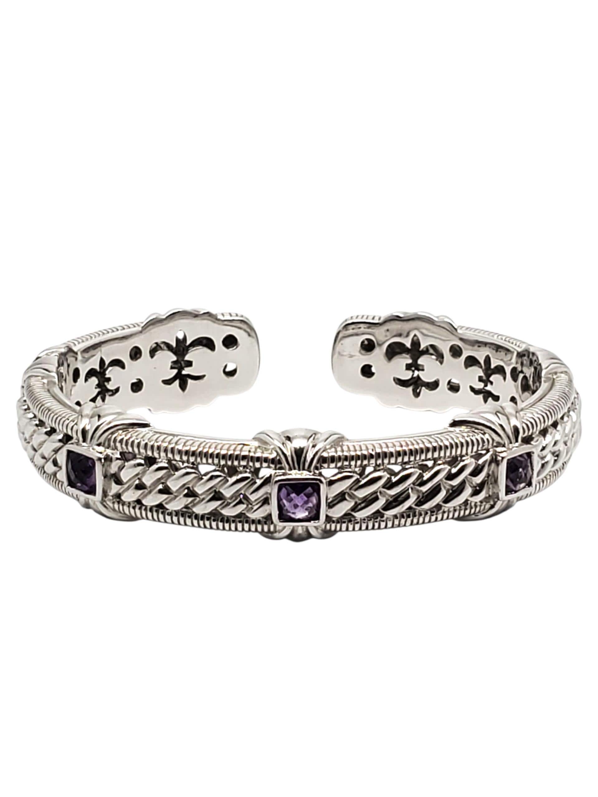Judith Ripka Sterling Silver Amethyst Hinged Cuff Bracelet #22425