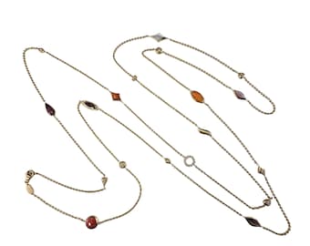 Kabana 14k Yellow Gold Diamond and Inlaid Gemstone 49" Station Necklace #25490